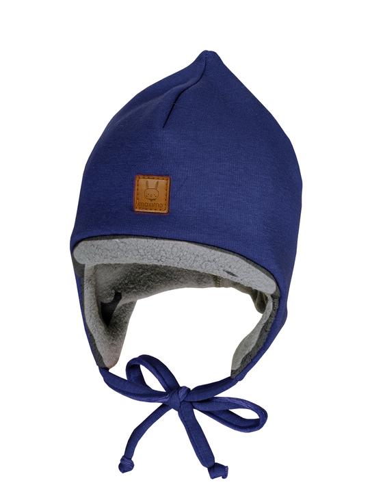 Babymütze mit kleiner Spitze, weiches Baumwollfleece-Futter und Bindeband, blau
