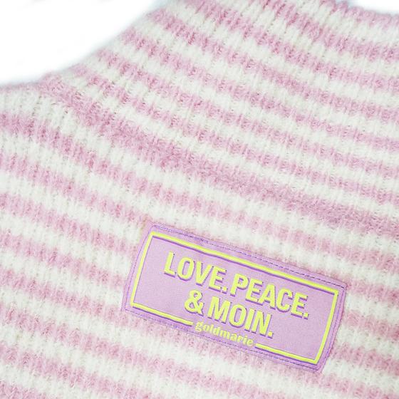 goldmarie Zip Strickjacke LOVE PEACE MOIN - gestreift - rosa-weiß 