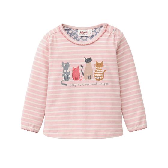 People wear Organic Langarmshirt Single Print Cat Crew Geringelt Blassrosa 