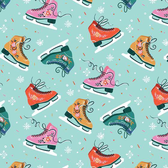 Skate to Be Turquoise Bio-Baumwollstoff mit Schlittschuh-Motiv von Cloud9 Fabrics