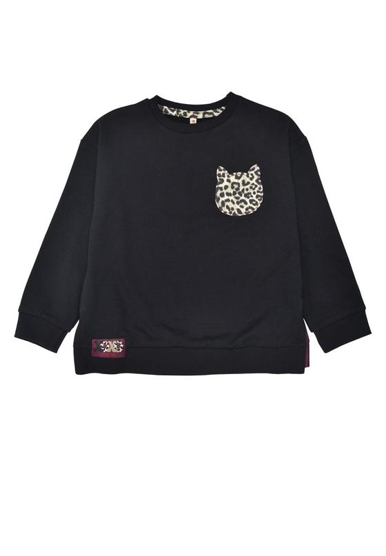 Sweatshirt "Leo", angeraut, Baumwolle, schwarz