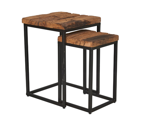 Tisch | 2er Set Beistelltisch Goa - Platte Holz natur