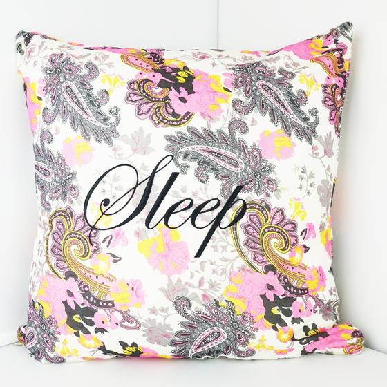 goldmarie Kissenhülle SLEEP & F*CK - florales Ornament Muster - weiß-rosa-gelb - 40x40cm