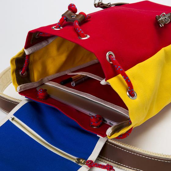 Ykra Matra Blue/Red/Yellow Leather Strap and Bottom Backpack 14L