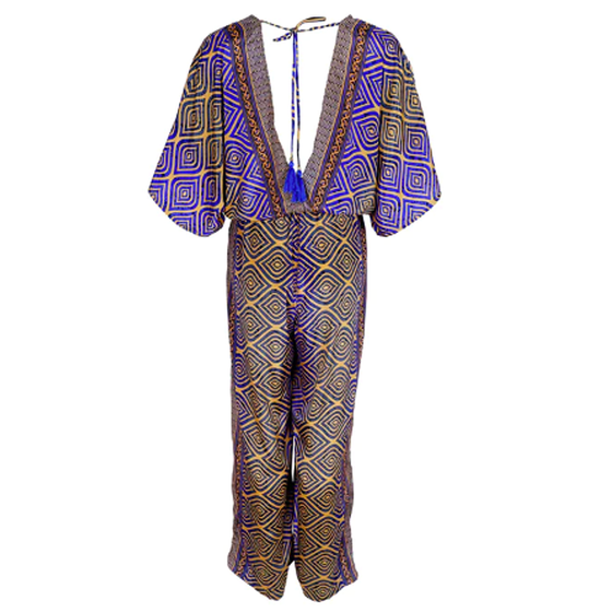 BLACK COLOUR Jumpsuit mit Doppel V-Ausschnitt 39152-BJ  - royal blau-senf