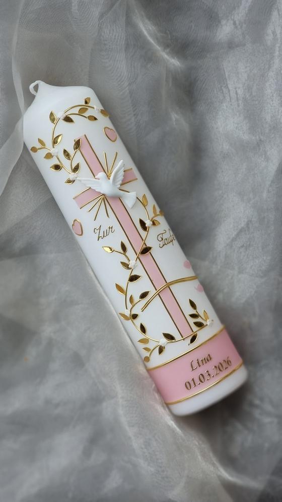 Edle Taufkerze blaumeliert/gold  TK026