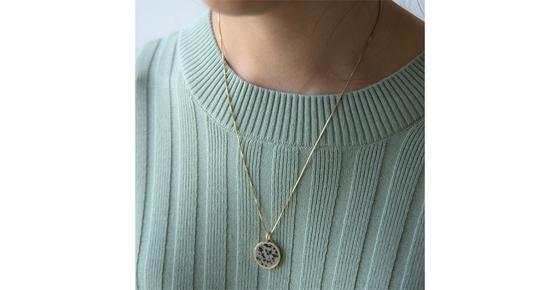 Round Stone Kette Messing Dalmatiner Jaspiz