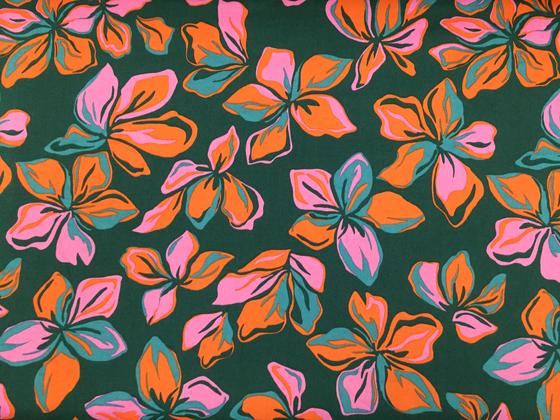 Baumwollsatin Blumen petrol