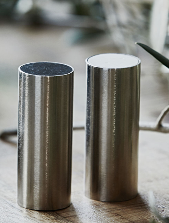 Gewürzstreuer | 2er Set Salz- & Pfefferstreuer Tall - Gebürstetes Silber