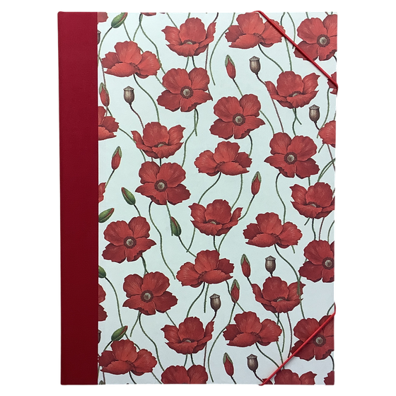 Eckspannmappe - Mohnblumen, Italienisches Buntpapier