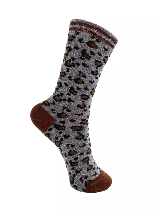BLACK COLOUR Socken 4170AS Leo-Glitzer grau-braun