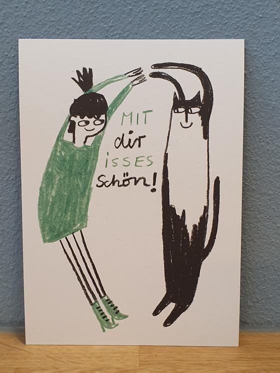 Postkarte Mit dir isses schön von Slinga Illustration