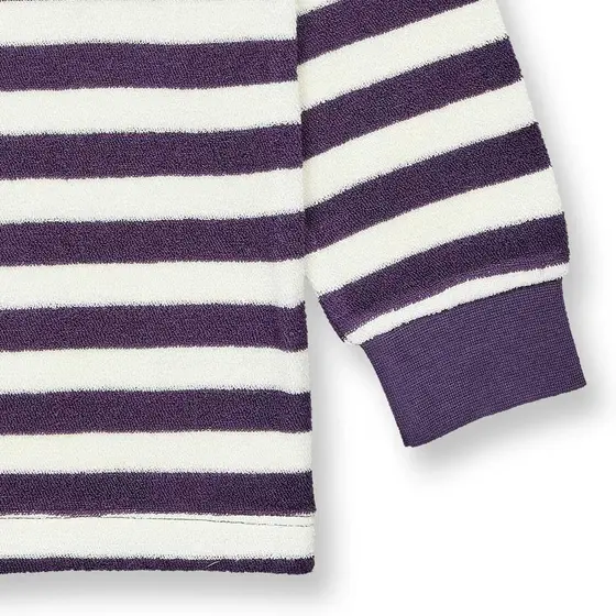 Sense Organics Pyjama Frottee Long John Pflaume Weiß Geringelt