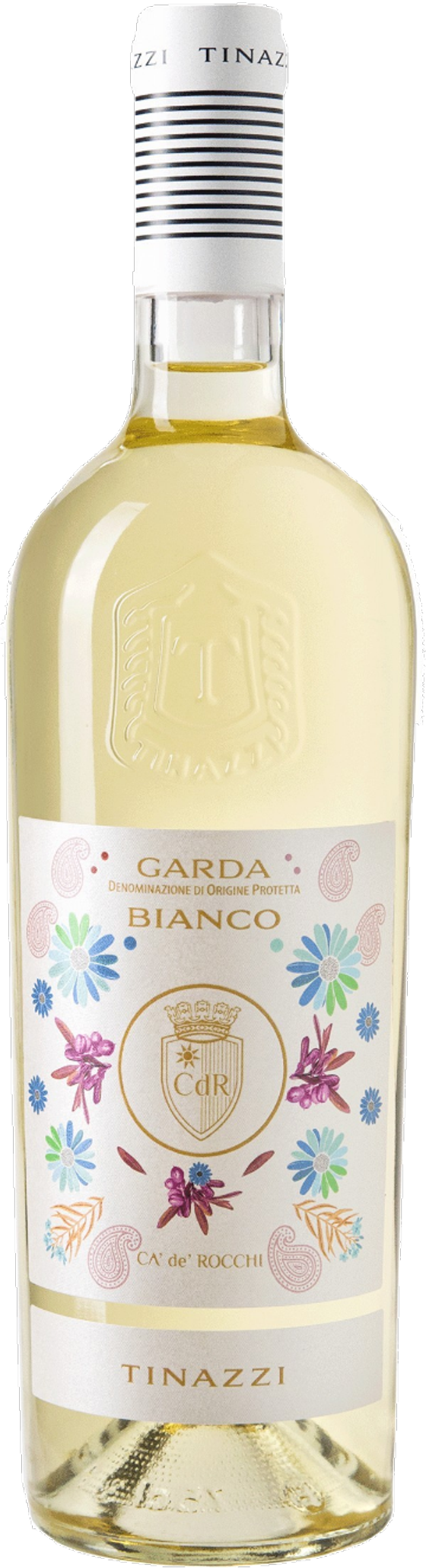 Ca' de Rocchi Garda Bianco DOP von Tinazzi – eleganter Weißwein vom Gardasee aus Garganega, Trebbiano und Chardonnay mit Aromen von Ananas, Pfirsich und weißen Blüten. Ausgezeichneter italienischer Weißwein aus Venetien für Fisch, Meeresfrüchte und medite