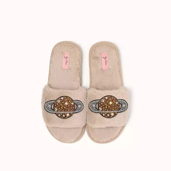 By Vivi. Brosche SATURN - für Slipper, Kleidung, Taschen und mehr - gold-silber