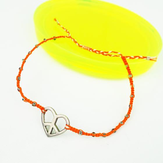 goldmarie Freundschaftsarmband PEACE-HERZ - 925er Silber - Nylon geflochten - orange