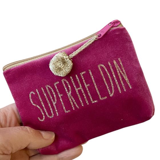 Frau Heidelberg Kosmetiktasche S pink, Glitzer Gold SUPERHELDIN