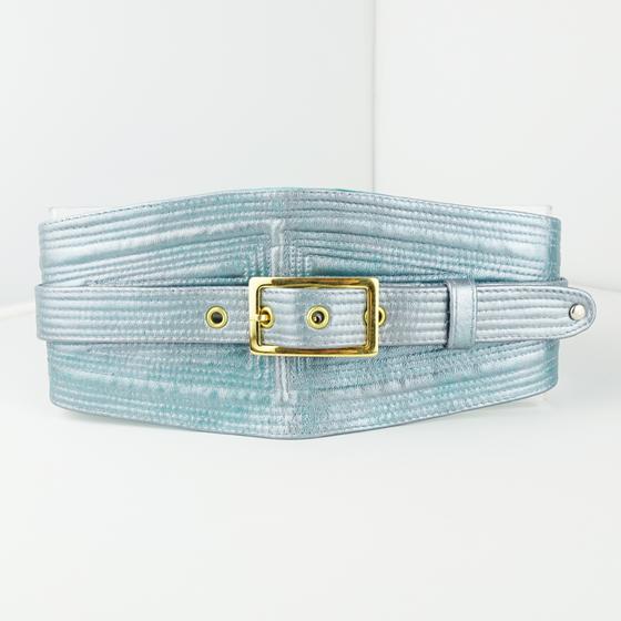 goldmarie Taillengürtel PURE GRAFIK mit Schnalle - Painted Edition - Gummizug-Element - eisblau metallic 