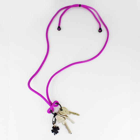 goldmarie Schlüsselkette NYLON KLEEBLATT DEERN lila-pink 