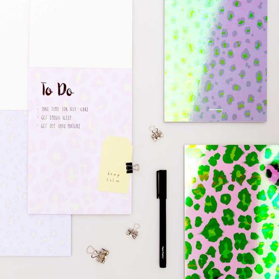 RICO DESIGN Notizblock Leo Muster lila-grün-holografik