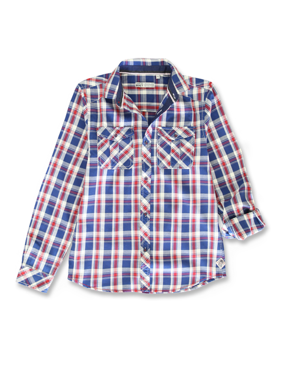 Kariertes Hemd mit zwei Knopftaschen, reine Baumwolle 