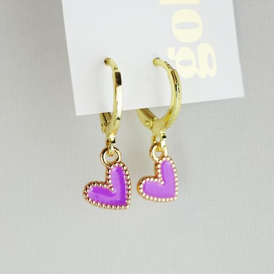 goldmarie Ohrringe Mini HerzL Anhänger - Stahl vergoldet - lila 