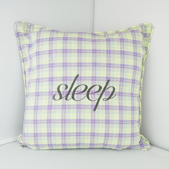 goldmarie Kissenhülle SLEEP & FUCK - kariert - gelb-flieder - 40x40cm