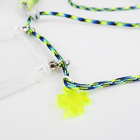 goldmarie Handykette HAMBURG KLEEBLATT BABE blau-lemon mit Fransenbommel 