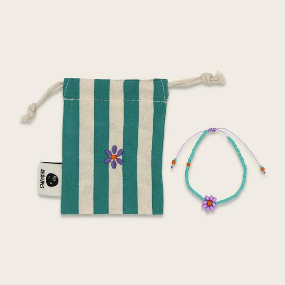 ava&yves Perlenarmband Petrol mit Blume