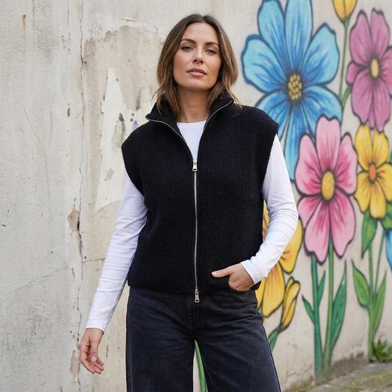 goldmarie Zip Strickweste LOVE PEACE MOIN - schwarz