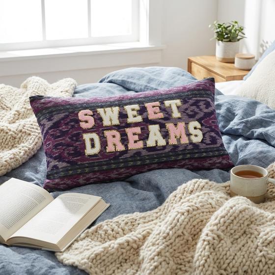 goldmarie Deko Kissenbezug SWEET DREAMS - gemustert - lila-blau - 40x60cm - Unikat