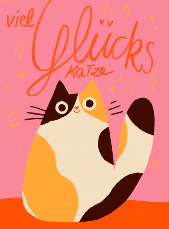 Postkarte Glückskatze von Slinga Illustration