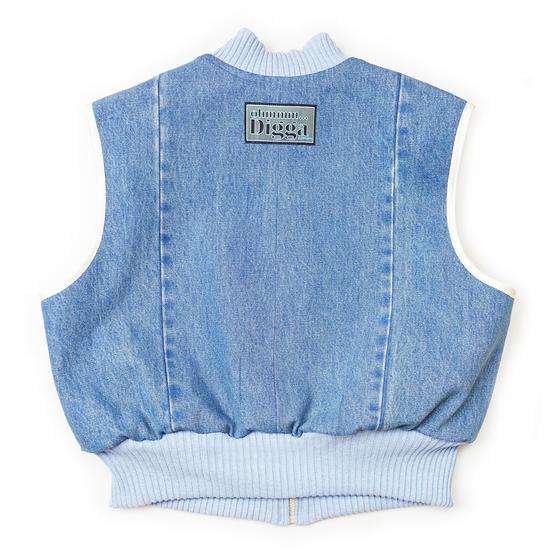 goldmarie Seidentuch-Weste LOVE IS MY SUPERPOWER - Vintage-Stoff Recycelt - blau - reversible OHMMM DIGGA -- mit Kosmetiktasche 