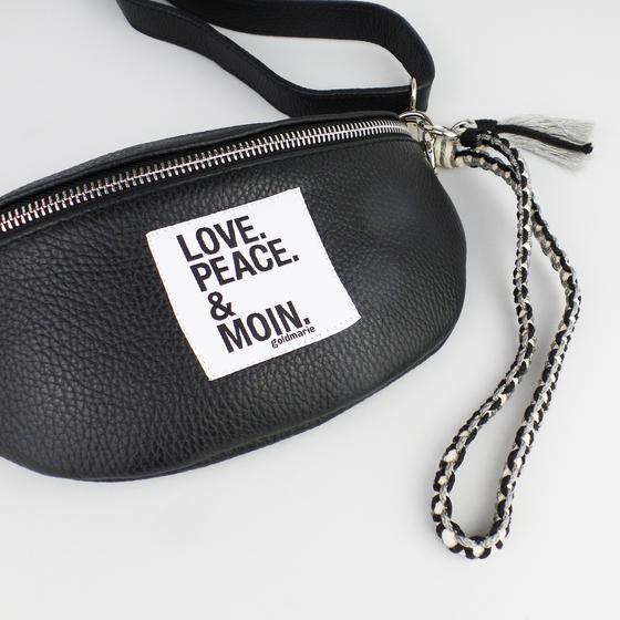 goldmarie Gürteltasche HIPBAG LOVE PEACE MOIN Leder schwarz-grau