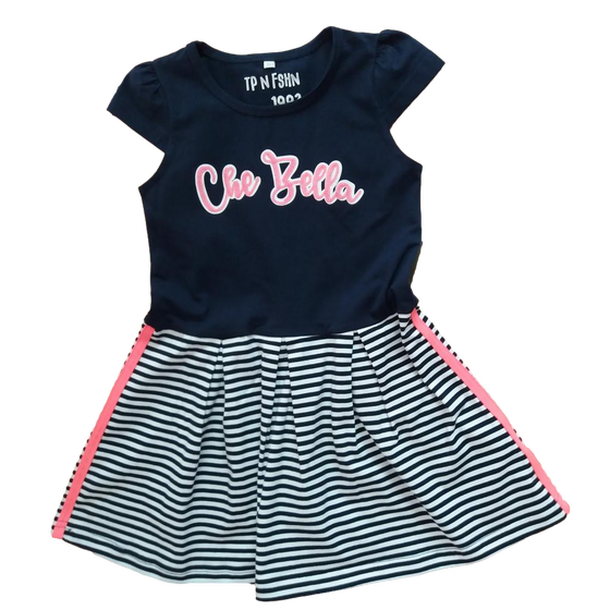 Kleid "Che Bella" mit aufgenähten Pailletten und Neonstreifen, Baumwolle