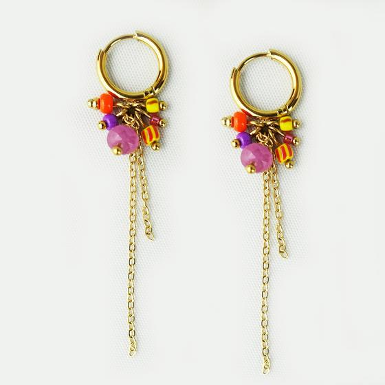 goldmarie Ohrringe KETTE & PERLE - Stahl vergoldet - 5cm