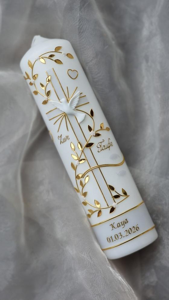 Edle Taufkerze blaumeliert/gold  TK026