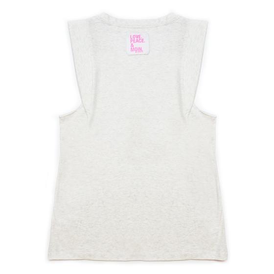 goldmarie Top LOVE PEACE MOIN pink Label - V-Ausschnitt - hellgrau meliert