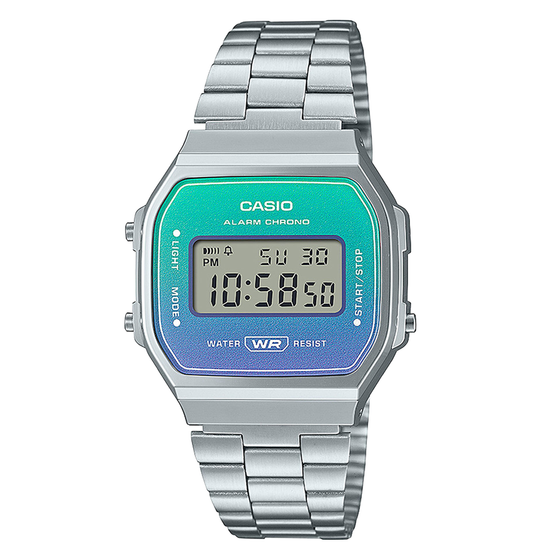 Casio Uhr gross A168WER-2AEF Edelstahl silber blau aqua