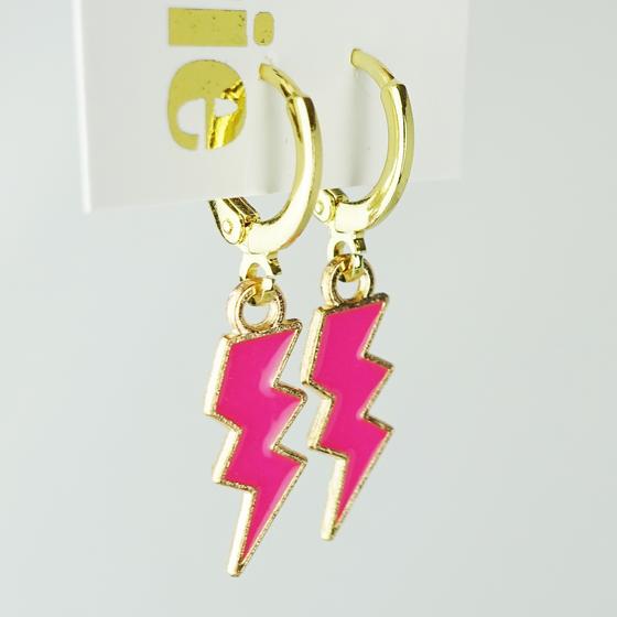 goldmarie Ohrringe Creolen mit Blitz Anhänger - Stahl - gold-pink