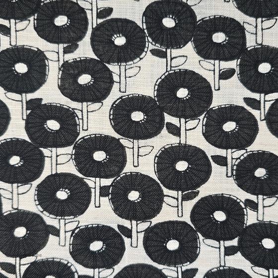 Flowers black Slub Cotton Poplin Sevenberry