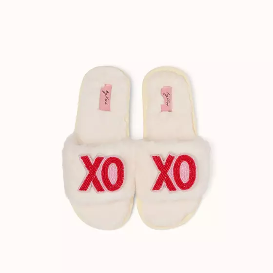By Vivi. Brosche XO - für Slipper, Kleidung, Taschen und mehr - rosa-rot