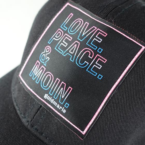 goldmarie Cap LOVE PEACE MOIN Neonschrift Label - Baumwolle - schwarz