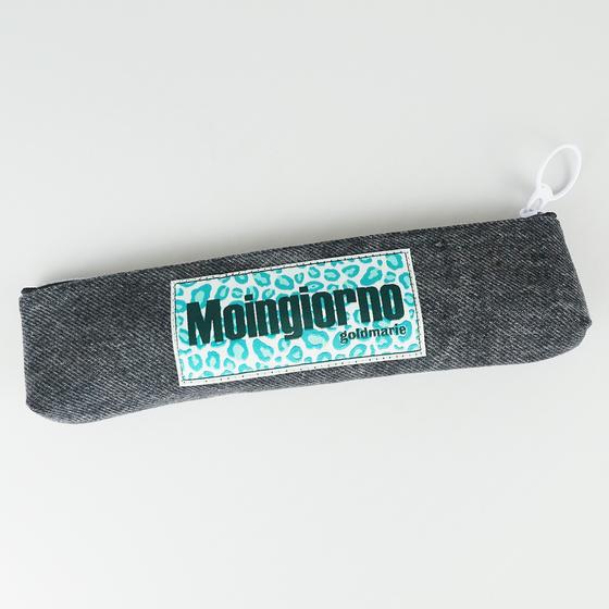 goldmarie Federtasche JEANS Recycelt - MOINGIORNO Leo - denim grau - 21,5x5cm