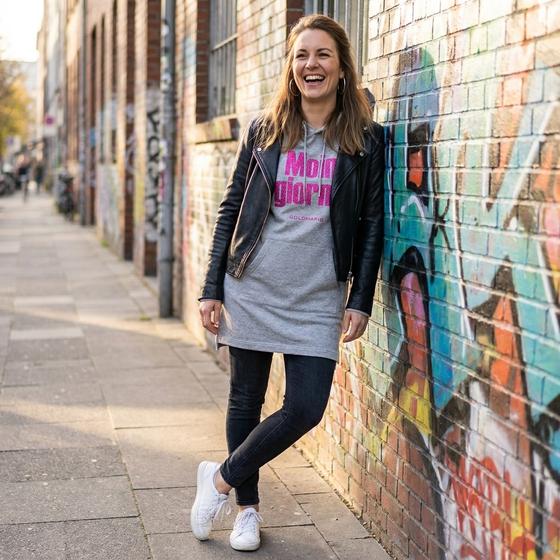 goldmarie Hoodie Sweatkleid MOINGIORNO - grau-pink mit Glitzer 