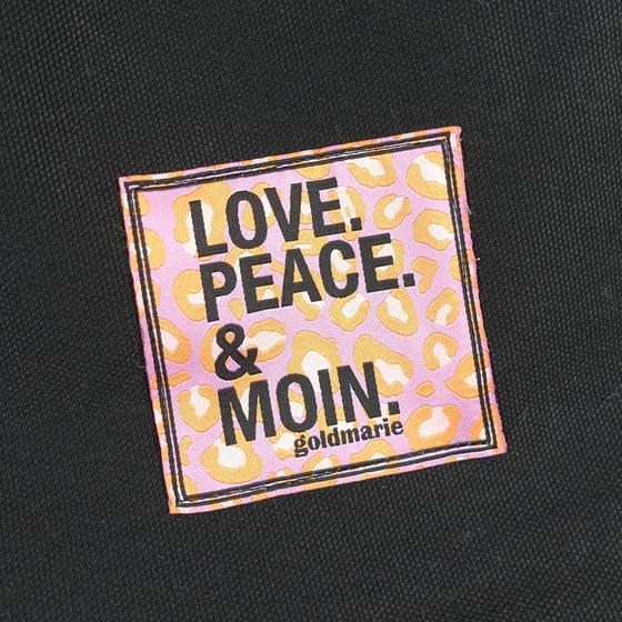 goldmarie Canvas Leder Tasche LOVE PEACE MOIN - schwarz-camel - 39x50cm 