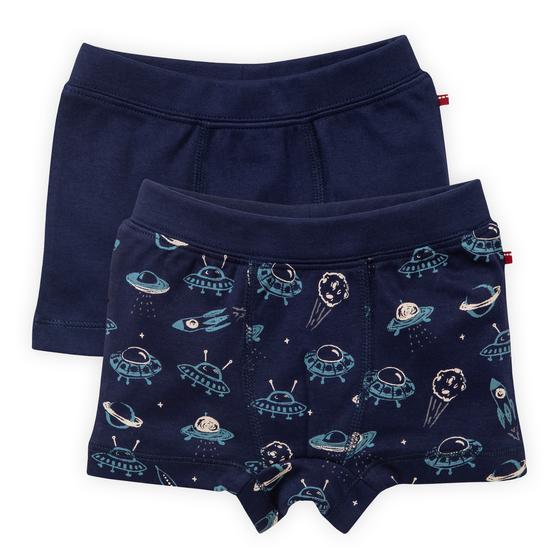 People wear Organic Boxershorts 2er Pack Weltall Nachtblau