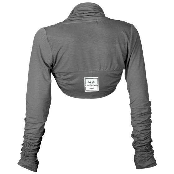 goldmarie Yoga Bolero Jacke Short LOVE IS MY SUPERPOWER - grau meliert