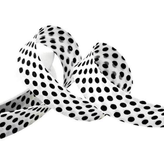 Schrägband Baumwolle 20mm Punkte  - schwarz weiß