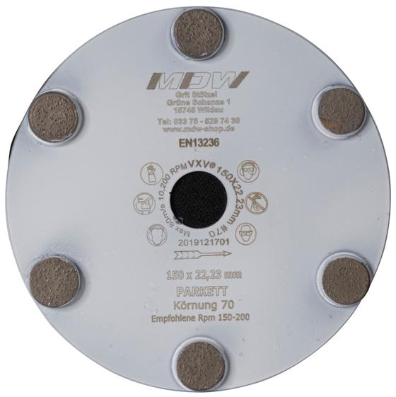Diamant Schleifscheibe <br> Ø 150 mm x Körnung 70 <br> mit Klettaufnahme <br> zum Schleifen von Parketten